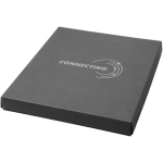 Set de regalo con libreta de tapa dura y bolígrafo de tinta negra color negro vista impresión serigrafía