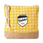 Neceser de algodón reciclado y yute con diseño cuadriculado 220g/m² color amarillo segunda vista