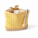 Neceser de algodón reciclado y yute con diseño cuadriculado 220g/m² color amarillo tercera vista