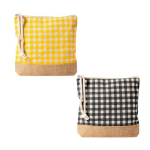 Neceser de algodón reciclado y yute con diseño cuadriculado 220g/m² color amarillo cuarta vista
