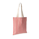 Bolsa de algodón reciclado con asas largas y diseño rayado 180g/m² color coral primera vista