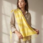 Pareo a rayas de algodón reciclado ideal para la playa 340g/m² color amarillo sexta vista