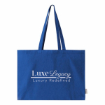 Bolsa oversize de algodón reciclado con fuelle y asas largas 220g/m² color azul cuarta vista