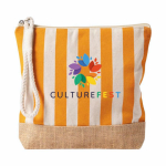 Neceser a rayas de algodón y yute con cordón en tirador color naranja quinta vista