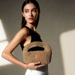 Bolso pequeño de papel y poliéster con etiqueta para marcaje color marrón tercera vista