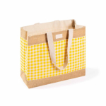 Bolsa en algodón reciclado y yute con diseño cuadriculado 220g/m² color amarillo primera vista