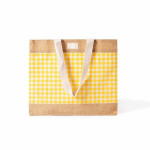 Bolsa en algodón reciclado y yute con diseño cuadriculado 220g/m² color amarillo segunda vista