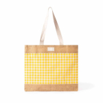 Bolsa en algodón reciclado y yute con diseño cuadriculado 220g/m² color amarillo