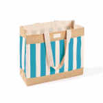 Bolsa en algodón reciclado y yute con diseño cuadriculado 220g/m² color azul riviera primera vista