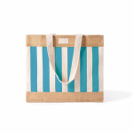 Bolsa en algodón reciclado y yute con diseño cuadriculado 220g/m² color azul riviera segunda vista