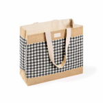 Bolsa en algodón reciclado y yute con diseño cuadriculado 220g/m² color blanco/negro primera vista
