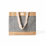 Bolsa en algodón reciclado y yute con diseño cuadriculado 220g/m² color blanco/negro segunda vista