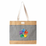 Bolsa en algodón reciclado y yute con diseño cuadriculado 220g/m² color blanco/negro tercera vista