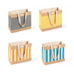 Bolsa en algodón reciclado y yute con diseño cuadriculado 220g/m² color blanco/negro cuarta vista