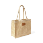 Bolsa de papel y poliéster con asas largas y etiqueta para marcaje color natural primera vista