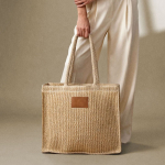 Bolsa de papel y poliéster con asas largas y etiqueta para marcaje color natural segunda vista