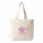Bolsa de algodón reciclado con cremallera y asas largas 280g/m² color natural vista detalle 2