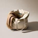 Bolsa de algodón reciclado con cremallera y asas largas 280g/m² color natural vista detalle 3