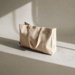 Bolsa de algodón fairtrade con fuelle y asas largas 220g/m² color natural vista detalle