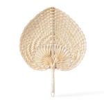 Abanico de paja en forma de hoja con etiqueta para personalizar color natural primera vista