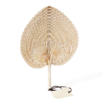 Abanico de paja en forma de hoja con etiqueta para personalizar color natural