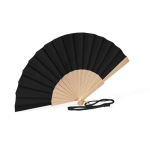 Abanico de madera y poliéster con la tela y cordón a color color negro primera vista