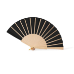Abanico de madera y poliéster con la tela y cordón a color color negro segunda vista