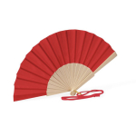 Abanico de madera y poliéster con la tela y cordón a color color rojo primera vista