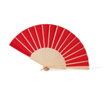 Abanico de madera y poliéster con la tela y cordón a color color rojo segunda vista