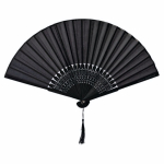 Abanico de bambú y poliéster para personalizar con varillas de 21cm color negro