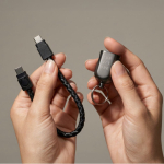 Cable llavero de carga rápida con entrada tipo C, USB-C color negro vista detalle