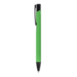 Bolígrafo de aluminio reciclado con clip negro y tinta azul color verde tercera vista