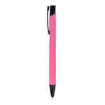 Bolígrafo de aluminio reciclado con clip negro y tinta azul color rosa tercera vista