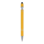 Bolígrafo de aluminio reciclado con clip robusto y tinta azul color amarillo cuarta vista