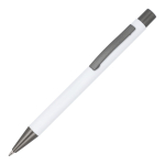 Bolígrafo de aluminio reciclado con tacto suave y tinta azul color blanco