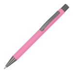 Bolígrafo de aluminio reciclado con tacto suave y tinta azul color rosa