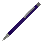 Bolígrafo de aluminio reciclado con tacto suave y tinta azul color violeta