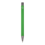 Bolígrafo de aluminio reciclado con tacto suave y tinta azul color verde lima cuarta vista
