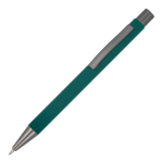 Bolígrafo de aluminio reciclado con tacto suave y tinta azul color verde oscuro