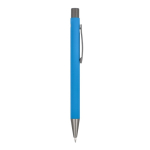 Bolígrafo de aluminio reciclado con tacto suave y tinta azul color azul claro quinta vista