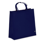 Bolsa de transporte de RPET con fuelle y asas cortas 75g/m² color azul oscuro