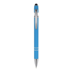 Bolígrafo de aluminio reciclado con clip robusto y tinta negra color azul claro segunda vista