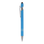 Bolígrafo de aluminio reciclado con clip robusto y tinta negra color azul claro tercera vista