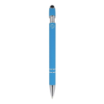 Bolígrafo de aluminio reciclado con clip robusto y tinta negra color azul claro cuarta vista