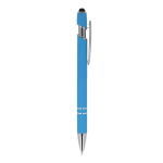 Bolígrafo de aluminio reciclado con clip robusto y tinta negra color azul claro quinta vista
