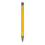 Bolígrafo de aluminio con tacto suave, cuerpo esbelto y tinta negra color amarillo cuarta vista