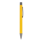 Bolígrafo de aluminio con tacto suave, cuerpo esbelto y tinta negra color amarillo quinta vista
