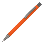 Bolígrafo de aluminio con tacto suave, cuerpo esbelto y tinta negra color naranja