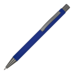 Bolígrafo de aluminio con tacto suave, cuerpo esbelto y tinta negra color azul oscuro