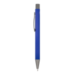 Bolígrafo de aluminio con tacto suave, cuerpo esbelto y tinta negra color azul oscuro tercera vista